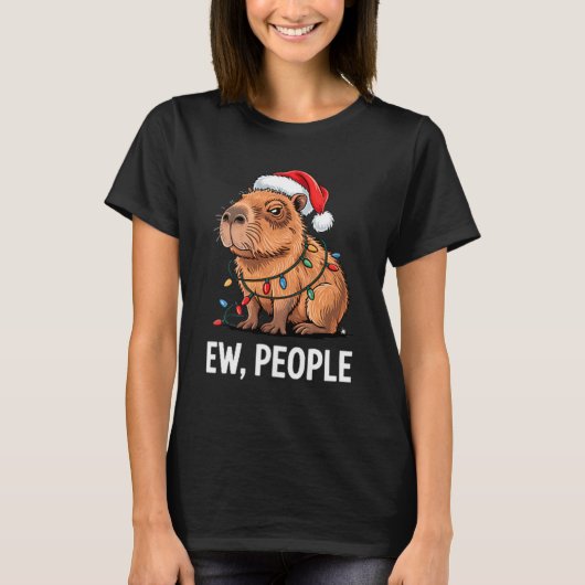 Ew People Capybara Christmas Lights Funny Introver T-shirt (Voorkant)