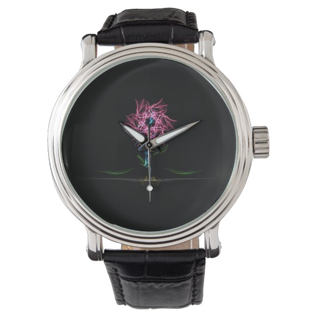 eWatch horloge met roze en Paarse bloemenontwerp (Voorkant)
