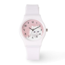 eWatch - Sweet White Fluffy Kat op Roze Horloge