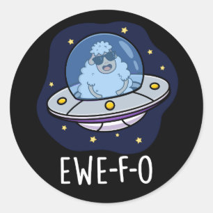 Ewe-F-O Funny UFO Pun Dark BG Ronde Sticker