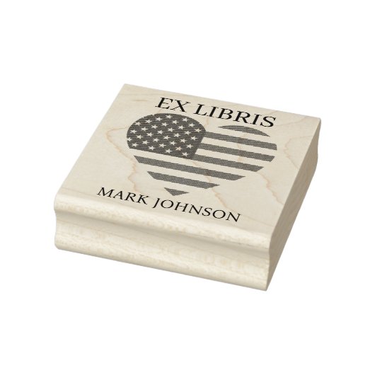 EX libris America flag in heart  bookplate library Rubberstempel (Stempel)