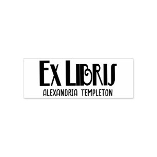 Ex Libris Art Deco Antieke Tekst Bibliotheek Boekn Zelfinktende Stempel