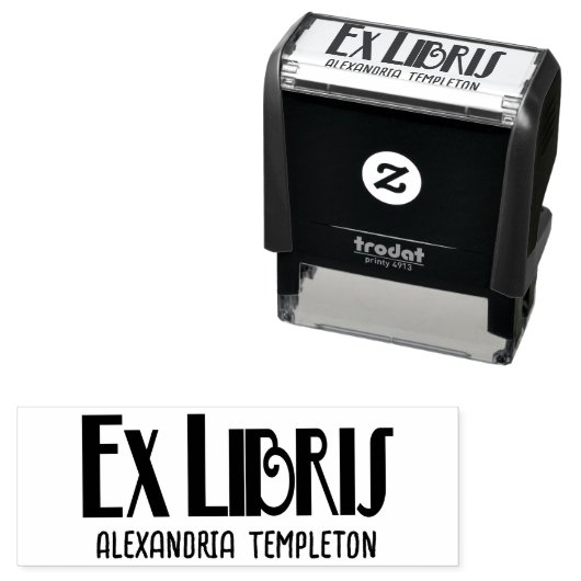 Ex Libris Art Deco  Tekstbibliotheek Boeknaam Zelfinktende Stempel (In situ)