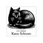 Ex Libris - Black Cat houtsnede stijl Rubberstempel (Afrduk)
