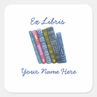 Ex Libris Blauwe Boekplaat Vierkante Sticker