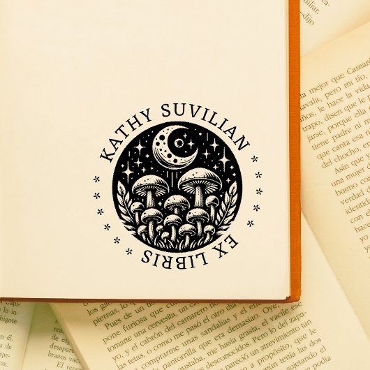 Ex libris boekenstempel met champignons 	rubberstempel