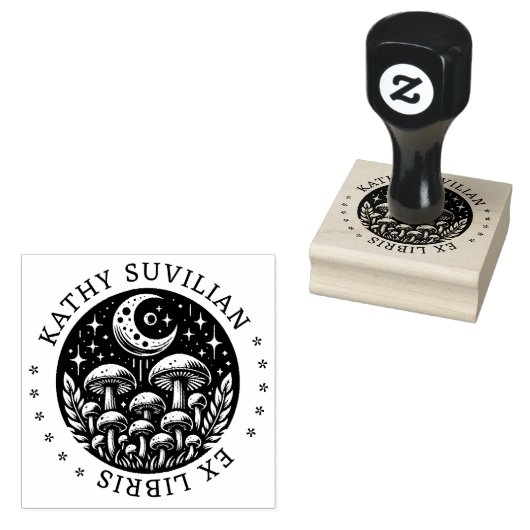 Ex libris boekenstempel met champignons 	rubberstempel (Gestempeld)