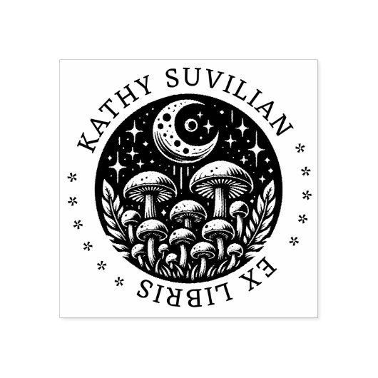 Ex libris boekenstempel met champignons 	rubberstempel (Afrduk)