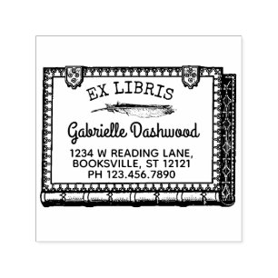 Ex Libris Boekplaat  Boek en Veer Naam Zelfinktende Stempel