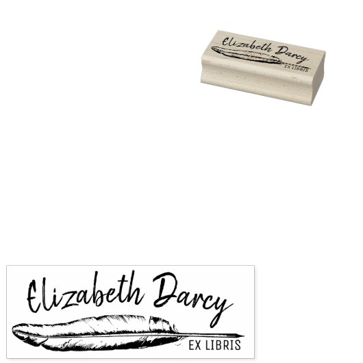 Ex Libris Boekplaat Feather Library Aangepast Rubberstempel (Gestempeld)