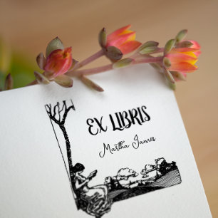 Ex Libris Boekplaat Naam Boek Lezen Zelfinktende Stempel