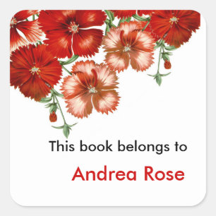 Ex Libris Boekplaat, rode anjer Vierkante Sticker