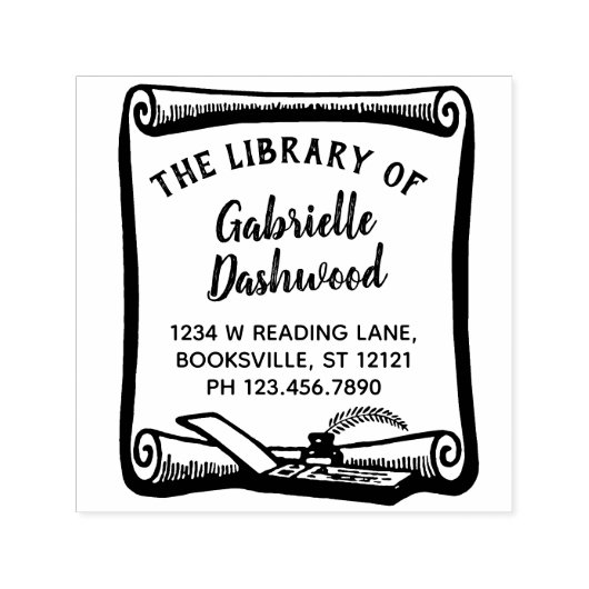 Ex Libris Boekplaat  Scroll Library Aangepast Zelfinktende Stempel (Design)