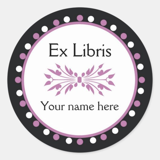 Ex Libris Boekplaat - wit Paarse Polka Dots Ronde Sticker (Voorkant)
