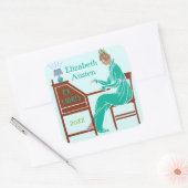 Ex Libris Bookplate Deco Lady Schrijven Bureau Cus Vierkante Sticker (Envelop)