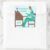 Ex Libris Bookplate Deco Lady Schrijven Bureau Cus Vierkante Sticker (Tas)