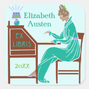 Ex Libris Bookplate Deco Lady Schrijven Bureau Cus Vierkante Sticker
