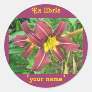 Ex Libris Daylily Red Stickers à Customiser