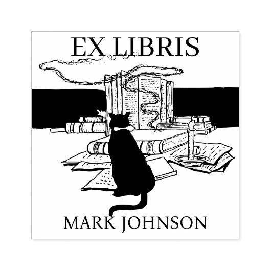 EX libris exlibris Book booklibrary bookplate kat Rubberstempel (Afrduk)