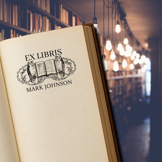 EX libris exlibris Book booklibrary bookplate owl Rubberstempel