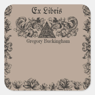 Ex Libris Flourish Line Art Bookplate Vierkante Sticker