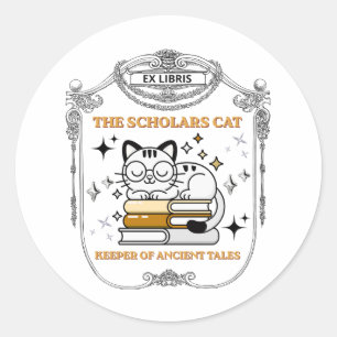 Ex Libris Geleerde Kat Donkere Academie Vintage Bo Ronde Sticker