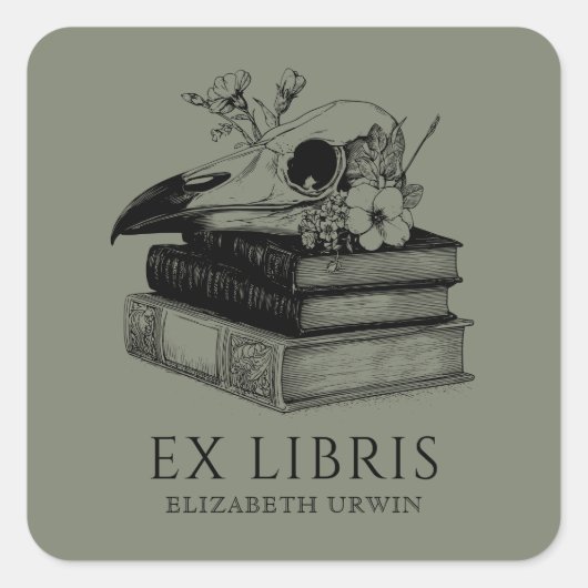 Ex Libris Gotische Aangepaste Boekplaatsticker Vierkante Sticker (Voorkant)