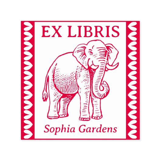 Ex Libris - Indische olifant - Grenzen Zelfinktende Stempel (Design)