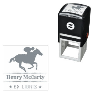 Ex Libris   Jockey Horse Zelfinktende Stempel