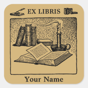 Ex Libris Kaars Pen Inkt Boek Sjabloon Vierkante Sticker