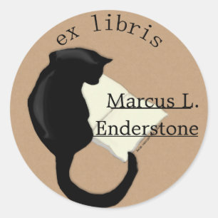 Ex libris, kat lezen ronde sticker