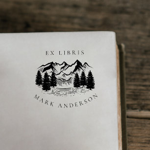 Ex Libris Land Handgetekende Berg Aangepaste Naam Rubberstempel