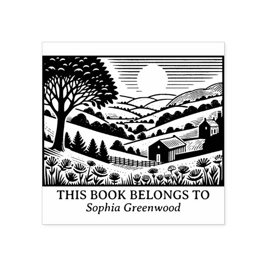 Ex Libris - Landelijk landschap 02 Rubberstempel (Afrduk)