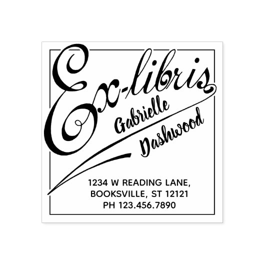 Ex Libris Library of Bookplate Bold Typography Rubberstempel (Afrduk)