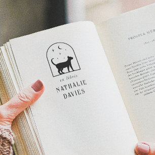 Ex Libris   Magische Maan Sterren & Kat Bibliothee Zelfinktende Stempel