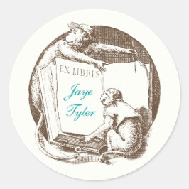 Ex Libris  Monkeys Boekplaat Ronde Sticker