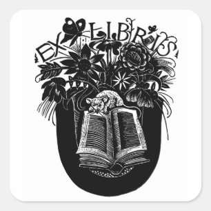 Ex Libris Muis & Boek Vierkante Sticker