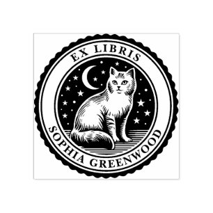Ex Libris - Nachtelijke kat Rubberstempel
