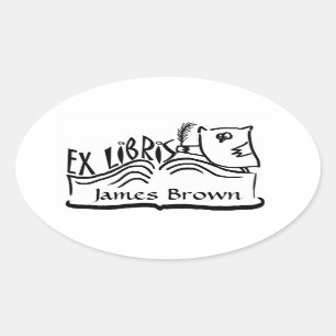 Ex Libris Owl met Boekenboegstickers Ovale Sticker