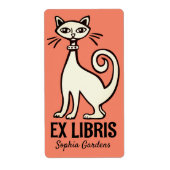 Ex Libris - Retro Cat - Zalm Etiket (Voorkant)