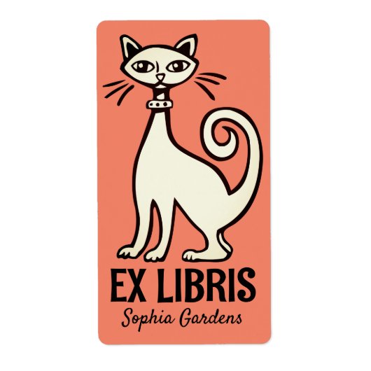 Ex Libris - Retro Cat - Zalm Etiket (Voorkant)
