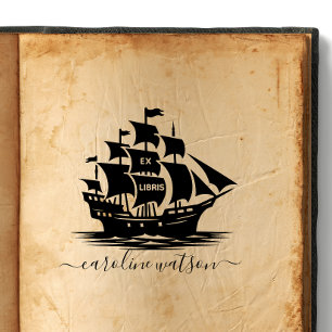 Ex libris rubber stempel schip