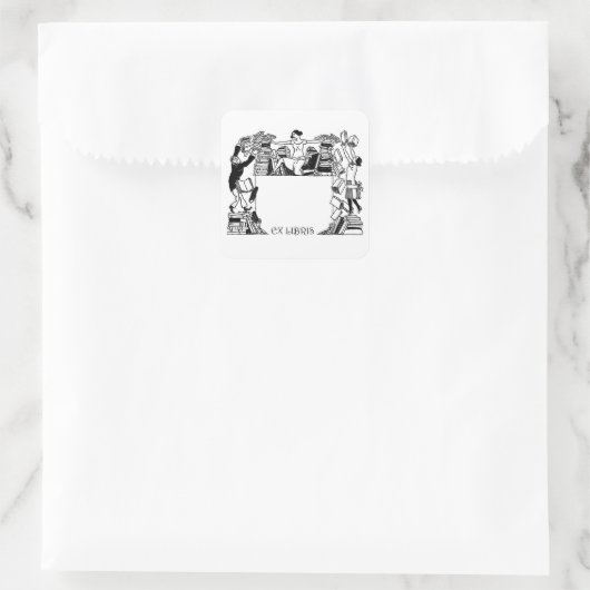 Ex Libris Stacking Books Bookplate Sticker (Sac)