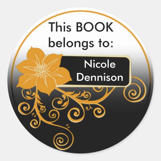 Ex Libris Sticker (floraal sinaasappel) (Voorkant)