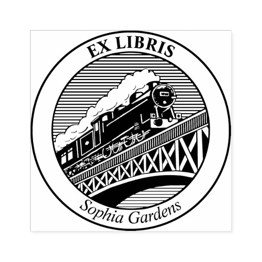 Ex Libris - Stoomtrein op een brug met rubberen st Rubberstempel (Afrduk)