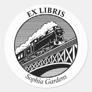 Ex Libris - Stoomtrein op een brug Ronde Sticker