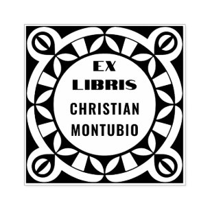 Ex Libris Tampon en Bois Artisanal - Motif Géométr