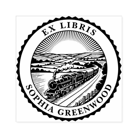 Ex Libris - Trein op het platteland Rubberstempel (Afrduk)