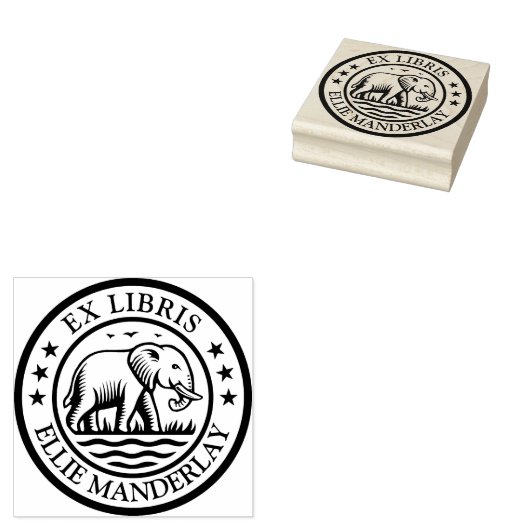 Ex Libris - Wandelende olifant Rubberstempel (Gestempeld)