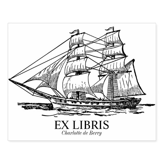 Ex Libris - Zeilend schip (Brig) Rubberstempel (Afrduk)